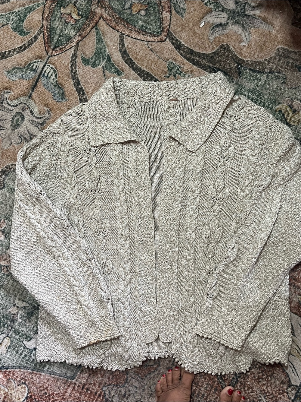 Free People Cream Cable Knit Open Cardigan. Size Medium/Large (See Measurements)